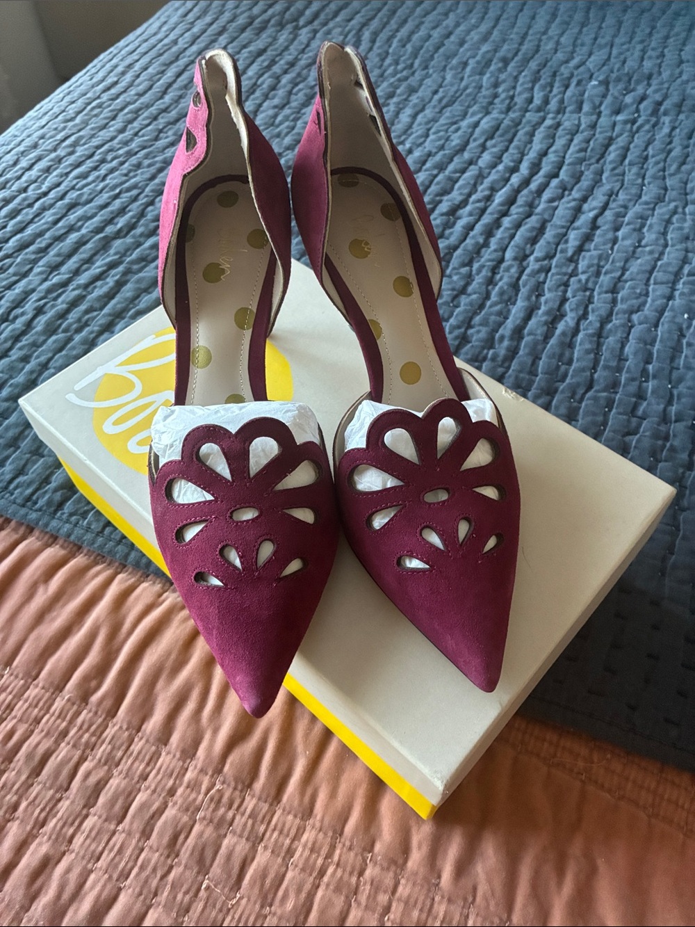 Boden Burgundy Suede D'Orsay Cutout Pumps